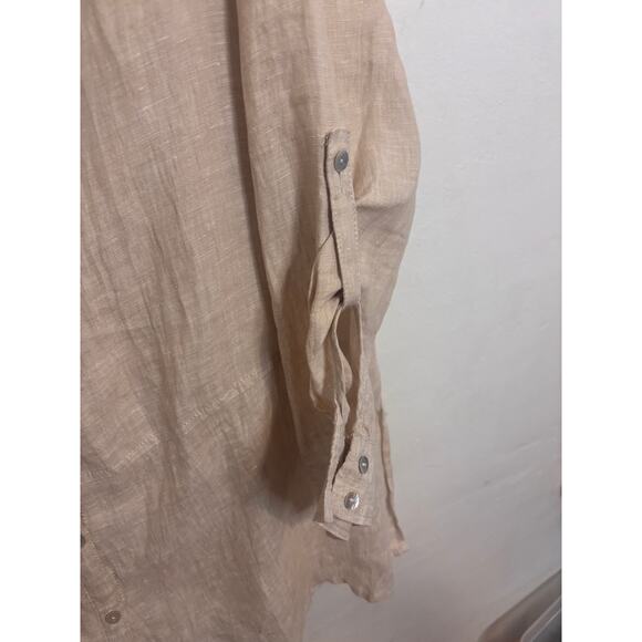 TAHARI 100% Linen Tunic Top Blouse Medium Neutral Sustainable Tab Sleeve Capsule - Picture 5 of 5